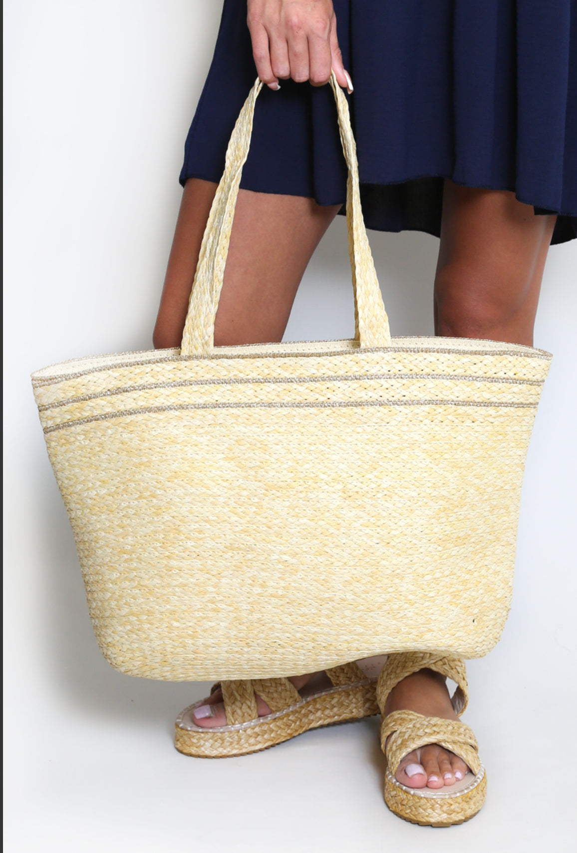 Woven Tote Bag With Metallic Edging
