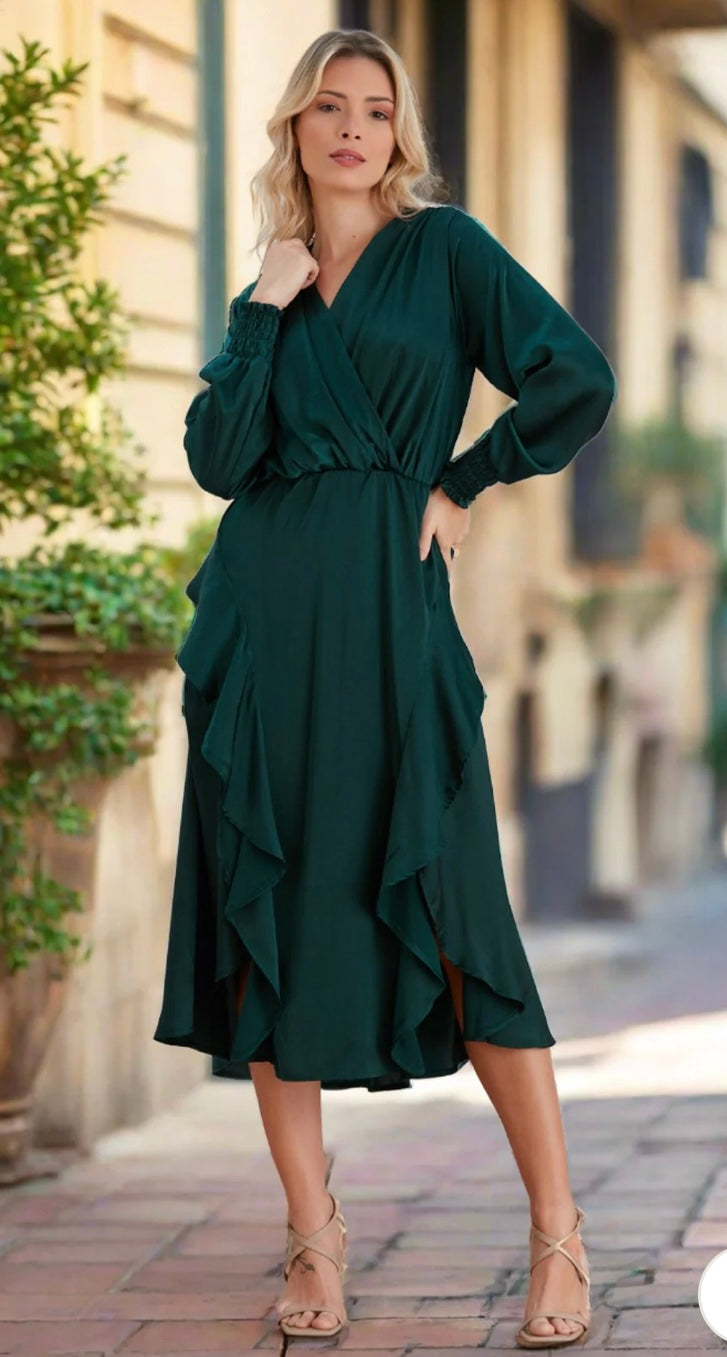 Elegant Forever Wrap Midi Dress – Luxury Evening Wear UK