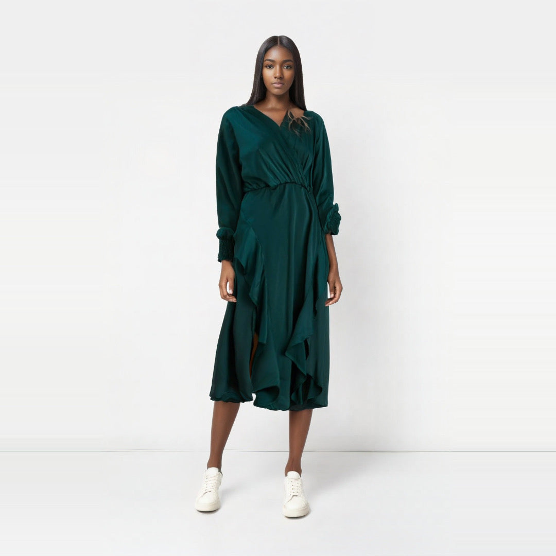 Elegant Forever Wrap Midi Dress – Luxury Evening Wear UK