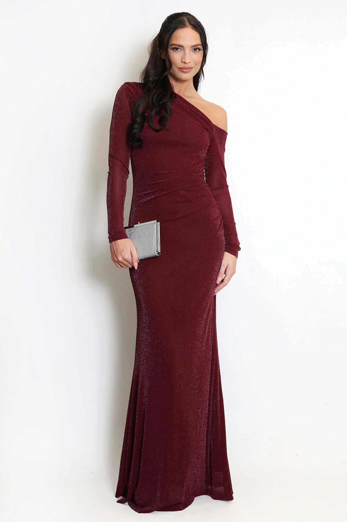 Sheer Sleeve Lurex Maxi Dress