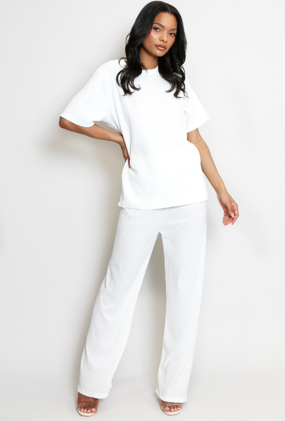 Short Sleeve Top Crinkle Trouser Set