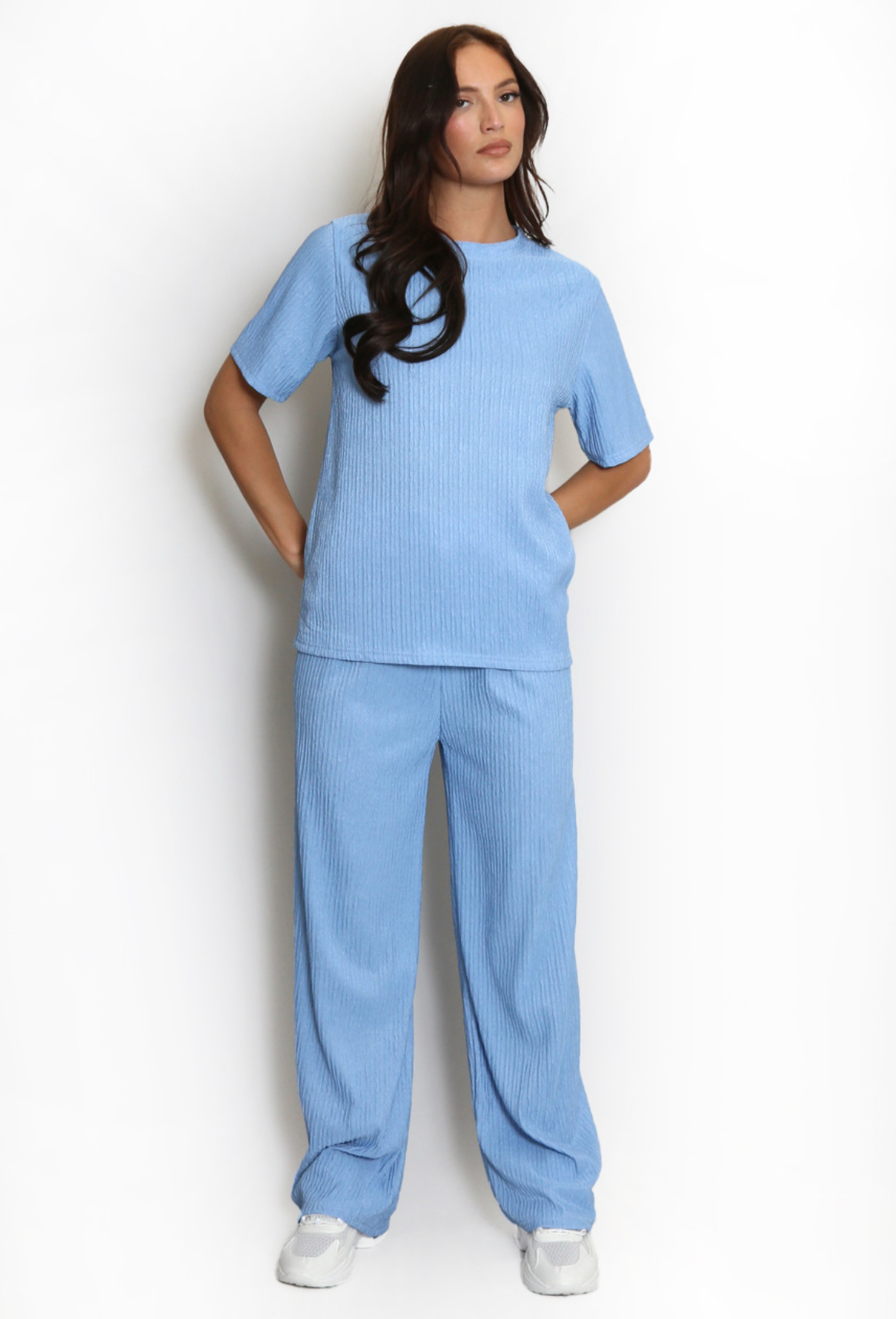 Short Sleeve Top Crinkle Trouser Set