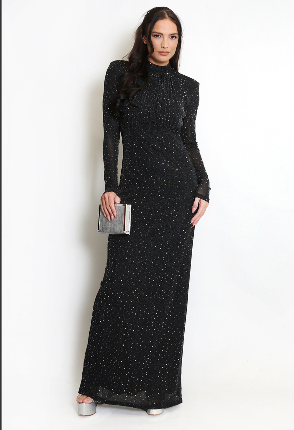Embellished Long Sleeve Maxi Dress