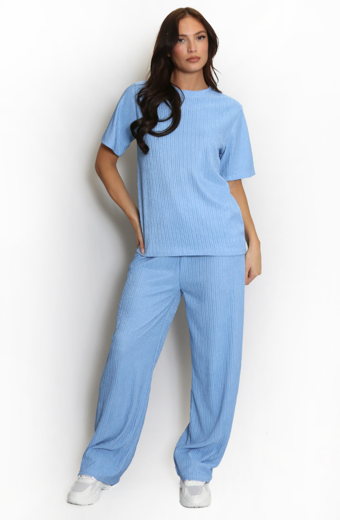 Short Sleeve Top Crinkle Trouser Set